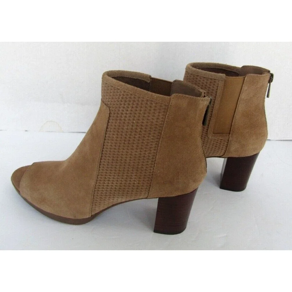 Bella Vita Ankle Boots NWOB Lex Peep Open Toe Brown Suede Leather Womens 8.5